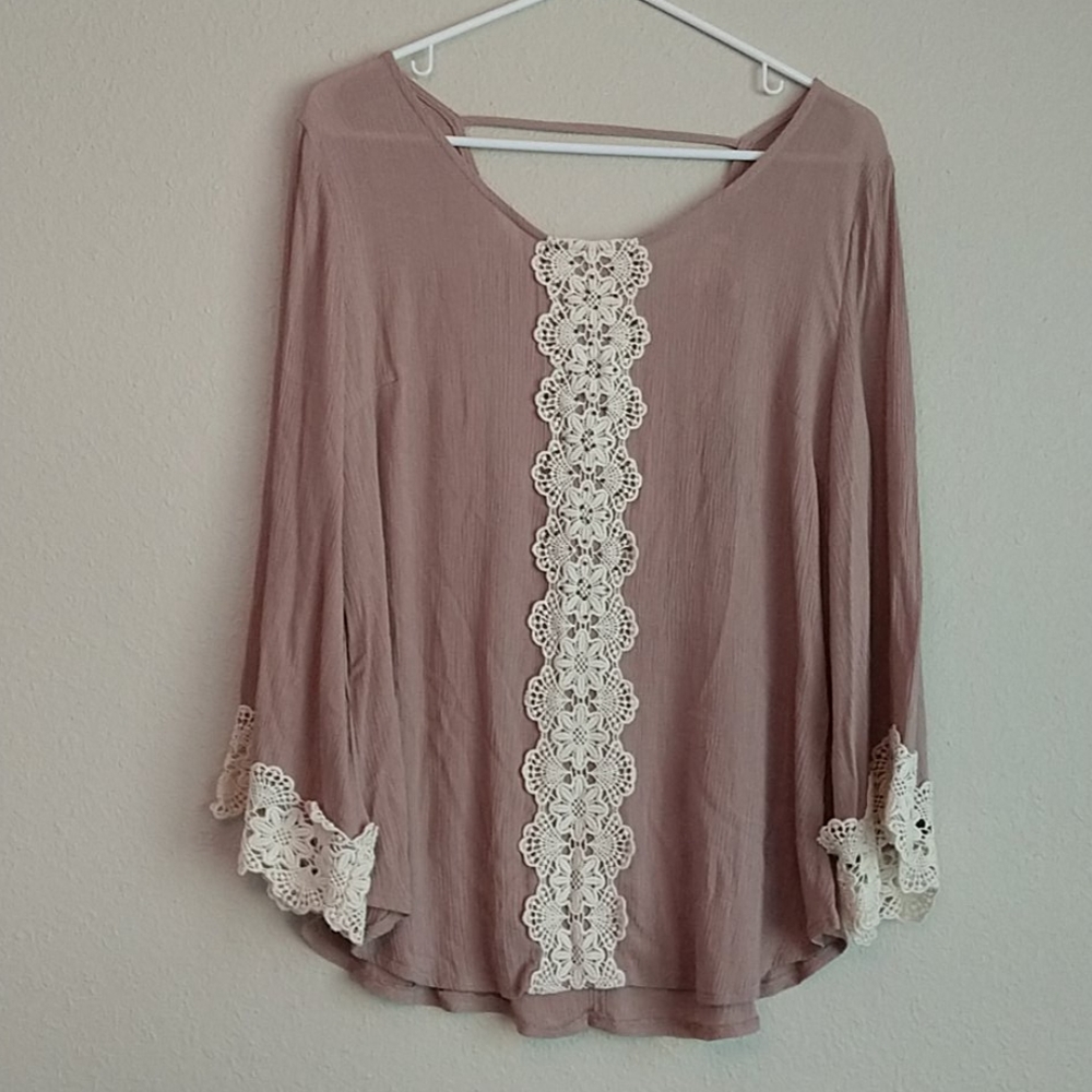 Taupe Crochet Trim Shirt